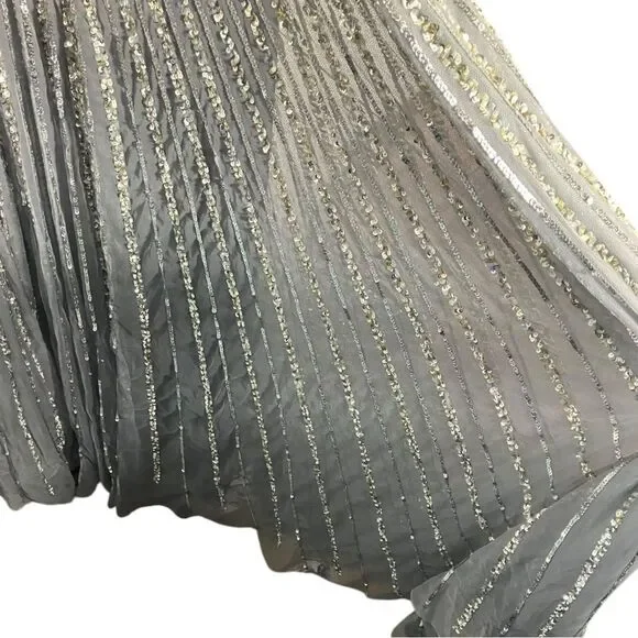 Mac Duggal Dress 16 Silver One Shoulder‎ Embellished Sequin Beaded Maxi Gown NWT - Picture 8 of 15